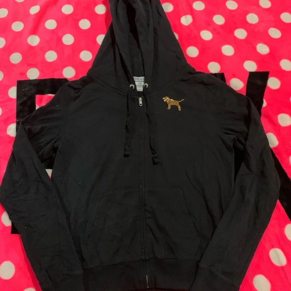 *Sold VS PINK gold script hoodie jogger set nwt - Picture 3 of 5